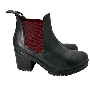 Bueno Footwear Florida Boot Womens Black Leather Red accent Chunky Heel Boots 40